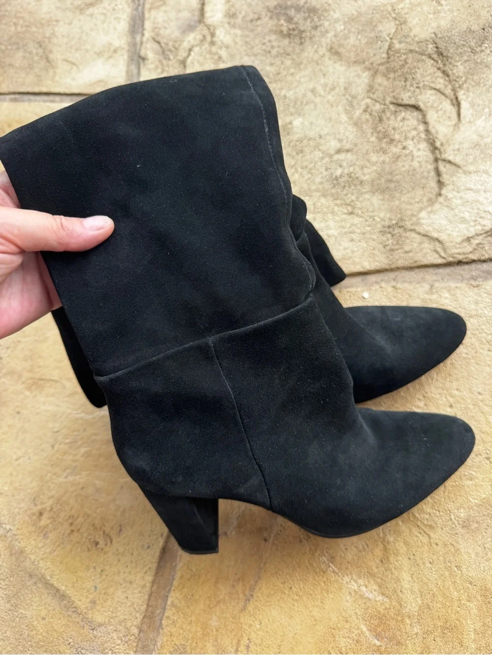 Zara Black Suede Knee High Boots EU 38 US 7.5 Block Heel Tall Boots
